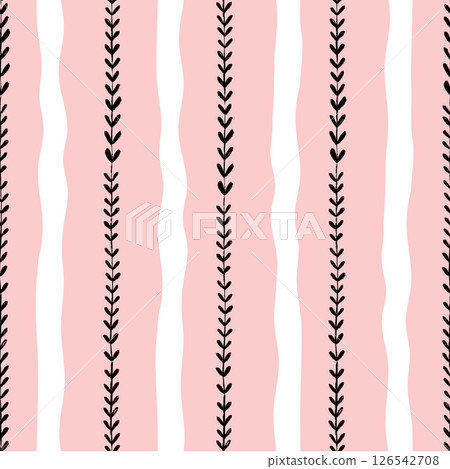 Pink Floral Textured Stripes Pastel Color Seamless Pattern Rustic Stripe Background Vector Coquette Wallpaper 126542708