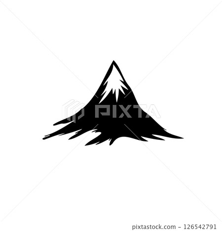 Stylized mountain peak illustration in monochrome for outdoor adventure branding 126542791