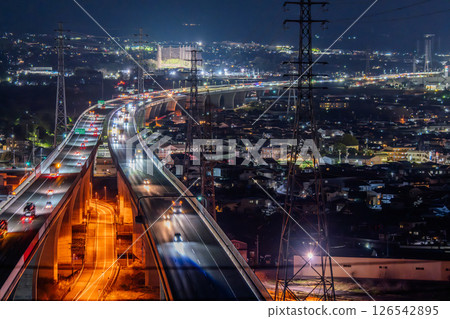 <靜岡縣>新東名高速公路的夜景 <靜岡縣>新東名高速公路的夜景 126542895