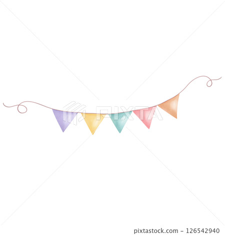 Hand drawn watercolor birthday party flag 126542940