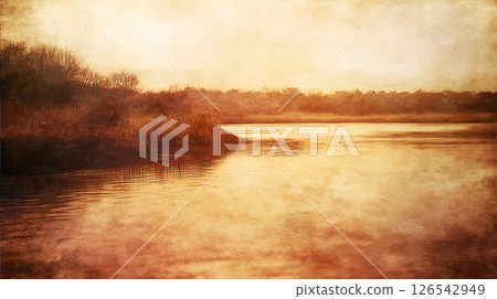 Morning river shrouded in morning mist 126542949