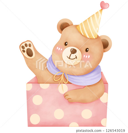 Hand-painted watercolor birthday bear 126543019