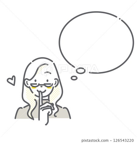 A set of smiling women and speech bubbles. Simple and stylish line drawing illustrations 126543220
