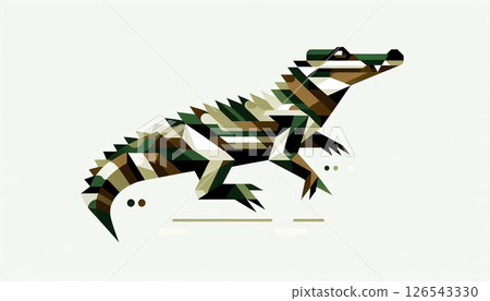 帶有幾何圖案的纖細鱷魚的極簡主義插圖 126543330