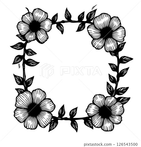 Stylized Floral Frame: Ornate Botanical Square for Creative Designs Stylized Floral Frame: Ornate Botanical Square for Creative Designs 126543500