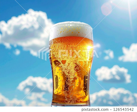 A sizzling image of the moment beer is poured and sunny weather 126543542