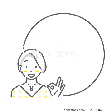 A set of smiling women and frames - simple and stylish line drawing illustrations 126543623