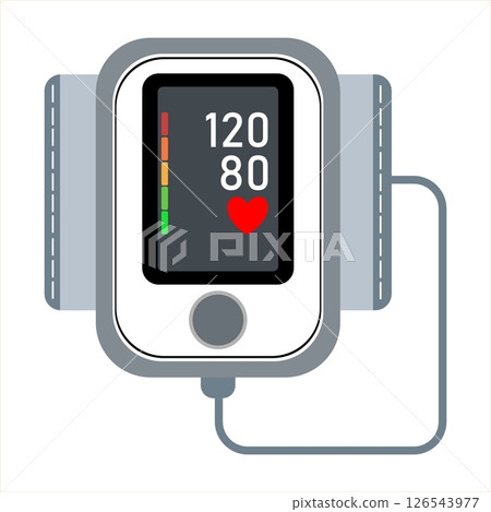 Digital Blood Pressure Monitor Measuring Systolic and Diastolic Levels. Medical Device Illustration 126543977