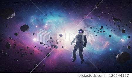 An astronaut drifts alone in a nebula. An astronaut drifts alone in a nebula. 126544157
