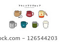 A cute hand-drawn illustration set of various mugs and cups for camping, hiking and outdoor activities 126544203