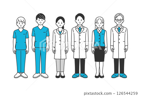 醫生，護士，醫務室工作人員男性和女性全身套裝[人物矢量插圖素材] 126544259
