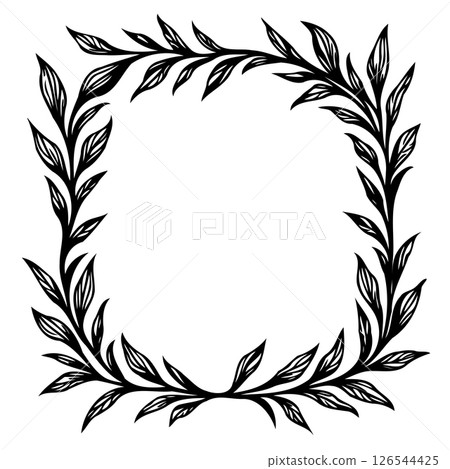 Botanical square frame composed of elegantly illustrated stylized branches Botanical square frame composed of elegantly illustrated stylized branches 126544425