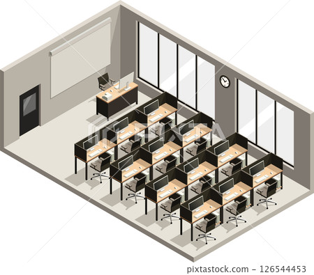 Isometric school computer lab classroom interior 126544453