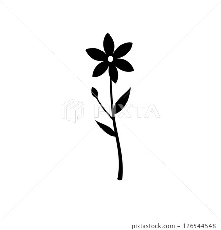 Elegant dark flower silhouette against a stark white backdrop for graphic design Elegant dark flower silhouette against a stark white backdrop for graphic design 126544548