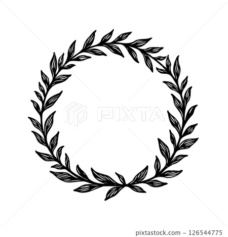 Elegant botanical wreath illustration with intricate leaf arrangements for decoration 126544775