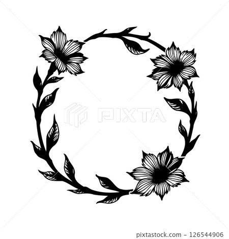 Elegant botanical wreath illustration with floral accent for graphic design use 126544906