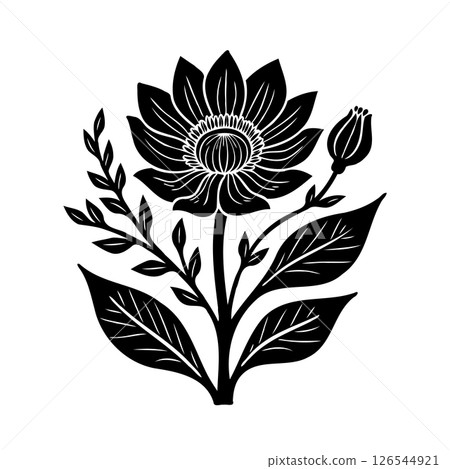 Elegant monochromatic botanical illustration with floral elements and organic shapes 126544921
