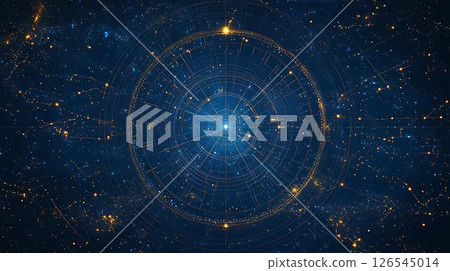 geometric shapes with lines, glowing elements 126545014