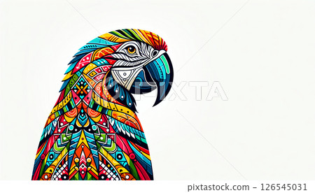 Minimalist illustration of a colorful parrot with geometric patterns 126545031