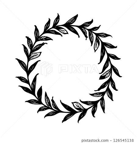 Elegant botanical wreath illustration with stylized leaf pattern for design use 126545138