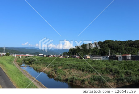 鳥取市郊區的夏季景色，藍天上佈滿了鮮豔的積雨雲 126545159