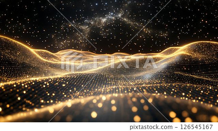 glowing abstract wave on dark, shiny motion 126545167