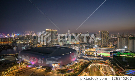May 12 2025 Cityscape View at Night With Illuminated Skyline and Stadium 126545207