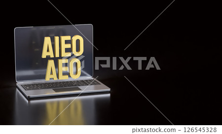 The AEO and AIEO on notebook for technology concept 3d Rendering. The AEO and AIEO on notebook for technology concept 3d Rendering. 126545328