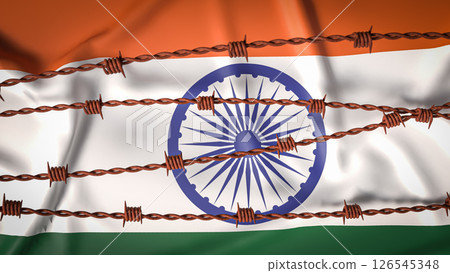 The India flag and Barbed wire image 3d Rendering. The India flag and Barbed wire image 3d Rendering. 126545348