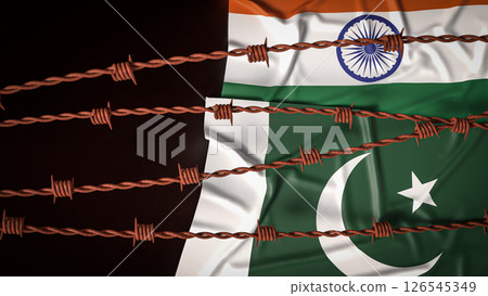 The India and Pakistan flag  image 3d Rendering. 126545349
