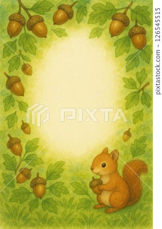 秋季動物可愛框插畫素材 126545515
