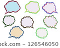 A set of colorful hand-drawn style speech bubbles. Dialogue frames that can be used for manga and design. 126546050