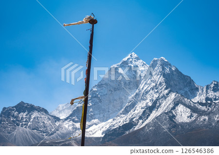 Mt.Ama Dablam (6,812 m) seen from Dingboche village in Nepal. Ama Dablam is one of the most beautiful mountains in the world. Mt.Ama Dablam (6,812 m) seen from Dingboche village in Nepal. Ama Dablam is one of the most beautiful mountains in the world. 126546386