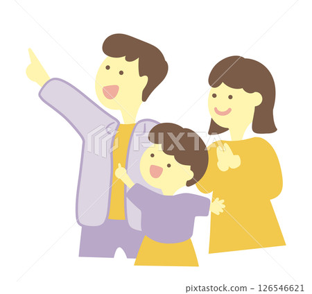 Flat touch illustration of a family pointing Flat touch illustration of a family pointing 126546621