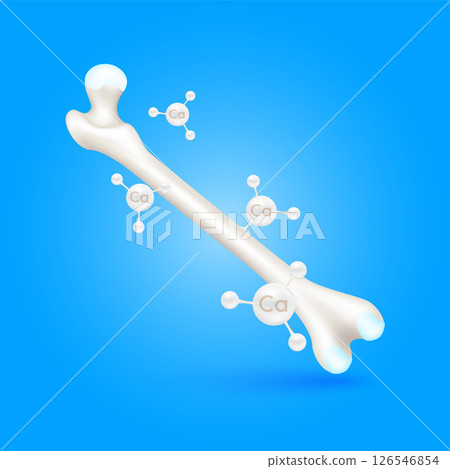 Healthy bone leg with calcium around. Vitamins minerals logo products template design. Medical food supplement concepts. 3D Realistic Vector EPS10. Healthy bone leg with calcium around. Vitamins minerals logo products template design. Medical food supplement concepts. 3D Realistic Vector EPS10. 126546854