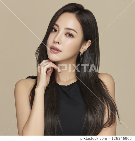 Woman with long black hair and a black dress Woman with long black hair and a black dress 126546903