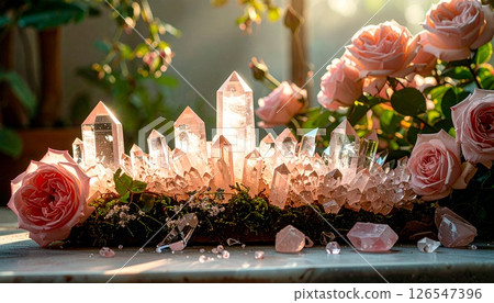 玫瑰石英和玫瑰創造的光之花園1 126547396