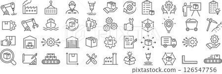 Vector monochrome line icon set about industry 126547756
