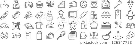 Vector monochrome line icon set about bakery Vector monochrome line icon set about bakery 126547758
