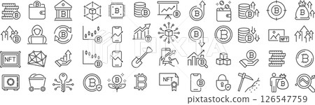 關於加密貨幣的向量單色線圖示集 126547759