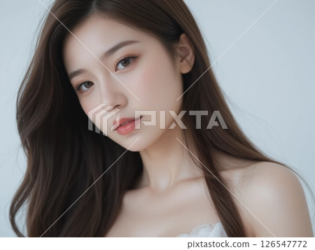 Profile portrait of a woman with windblown hair 126547772