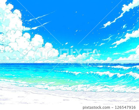 美麗的沙灘和大海，背景，素材，夏天，無人，海灘，荒涼的風景 126547916