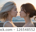 Profile portrait of Japanese women looking at each other 126548552