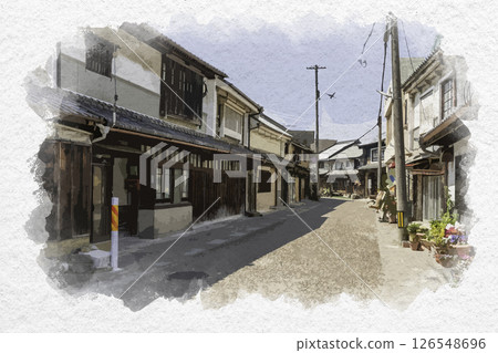 水彩風格：岡山縣岡山市西大寺街景 126548696