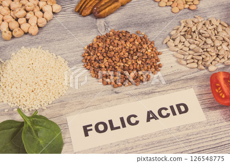 Food containing natural folic acid, dietary fiber and vitamins or minerals. Healthy eating 126548775