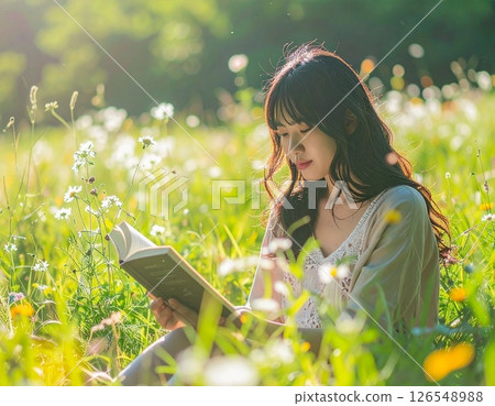 一位女士正沉浸在讀書中 圖庫照片 126548988