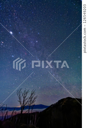 從大菩薩峠眺望大菩薩山的夜景、星空、銀河、木星 126549203