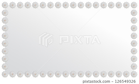 3DCG illustration of a white flower pearl frame. Pearl plates arranged in a rectangular shape in 16:9. 3DCG illustration of a white flower pearl frame. Pearl plates arranged in a rectangular shape in 16:9. 126549326