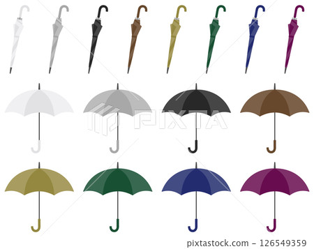 收起和打開的雨傘的簡單插圖別緻的8色套裝 126549359
