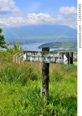 從丹澤山脈甲州邊界山脊上的高足山頂眺望富士山 126549400